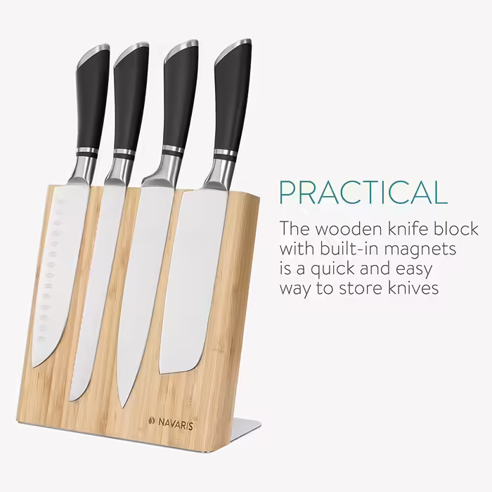 Navaris Magnetic Knife Holder made of Bamboo 23x22.5x12cm - Magnetic Knife Block Knife Board Wood Magnet Holder - Knife Holder Unfurnished Brown