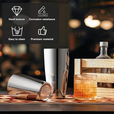 Набір для коктейлів WOTOR Boston: шейкер 18oz та 28oz, сито, подвійний джигер, професійний барний інвентар (срібло)