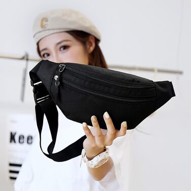 Чоловіча/Жіноча поясна сумка на пояс, бананка з PU шкіри, водонепроникна, чорна. Спортивна, для подорожей, фестивалів, бігу, хайкінгу