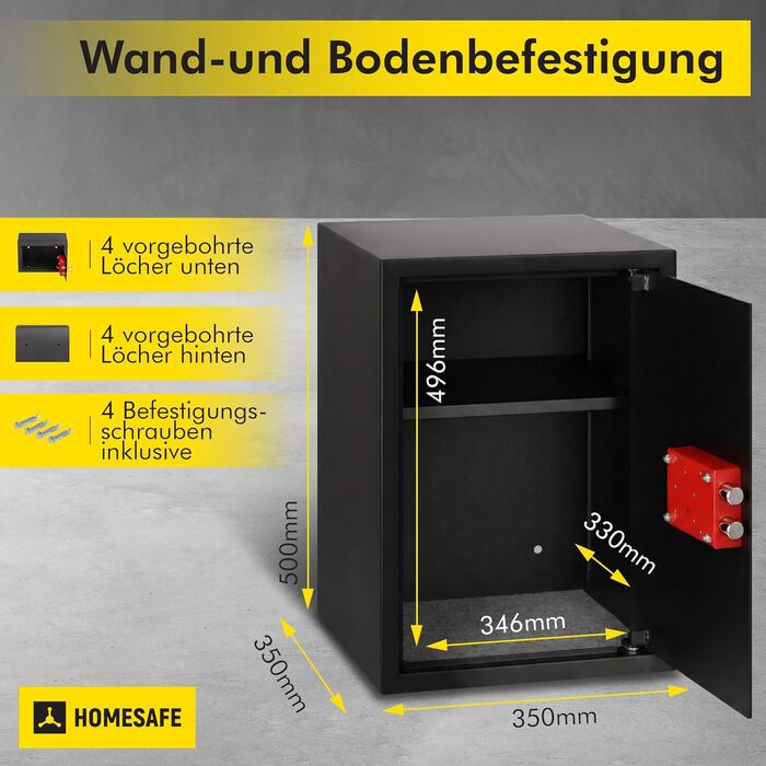 Сейф Homesafe HV15K з ключовим замком, вугільно-чорний сатин, 50x35x35 см