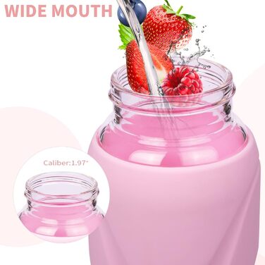 1 liter / 1l Drinking Bottle Glass with Straw BPA-Free Glass Bottle with Silicone Sleeve Borosilicate Glass Water Bottle (Pastel Pink)