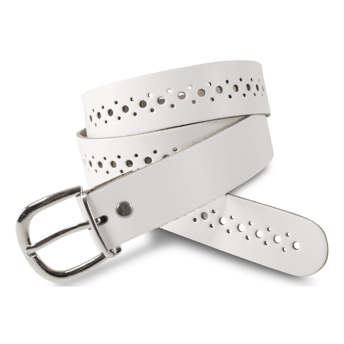 Чоловічий шкіряний ремінь Damengürtel з перфорацією, срібна пряжка, ширина 3 см, білий, виготовлено в Німеччині