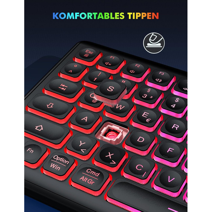 Бездротова клавіатура та миша з підсвічуванням, USB-C, тиха, для Mac/Windows/PC/Laptop, QWERTY (Чорний)