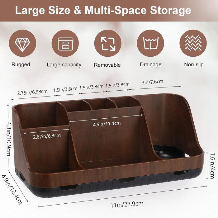 Тримач для зубних щіток у ванну кімнату: органайзер для електричних щіток та пасти, 7 відділень, дерев'яний (колір коричневого дерева)