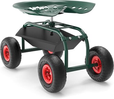 Wiltec Garden Wagon with Storage Area up to 150kg, Garden Chairs with Tires, Garden Trolley for Gardening, Workshop Wagon, Mobile Work Cart, Garden Seat, Mobile