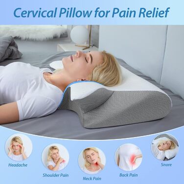 Ортопедична подушка HOMCA 2 в 1 з Memory Foam для сну на спині, боці та животі, 60x40x12/14 см, сіра