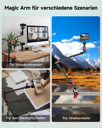 Гнучкий кріплення для камери з супер-зажимом Magic Arm, 56 см, 360° - чорно-червоний