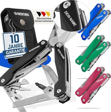 AVENTURIS® Multitool. Great multifunctional tool as bicycle accessories or outdoor gear, a multitool tool as men's gifts or a Leatherman multitool in green (Personalized, Black).