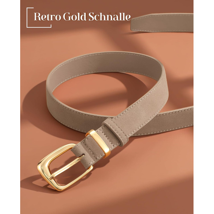 Жіночий шкіряний ремінь VONMELLI вінтажний замшевий, регульований для суконь, джинсів, костюмів з модною золотою пряжкою, колір хакі, розмір талії 66-77 см