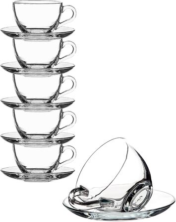 Pasabahce Basic: 6 чашок з 6 підставками для чаю, кави, капучино (прозорі)