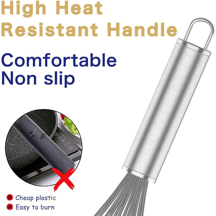 Стійкий силіконовий вінчик для кухні, професійний, з нержавіючої сталі та силікону, для антипригарного посуду, преміум-якість (набір Grau)