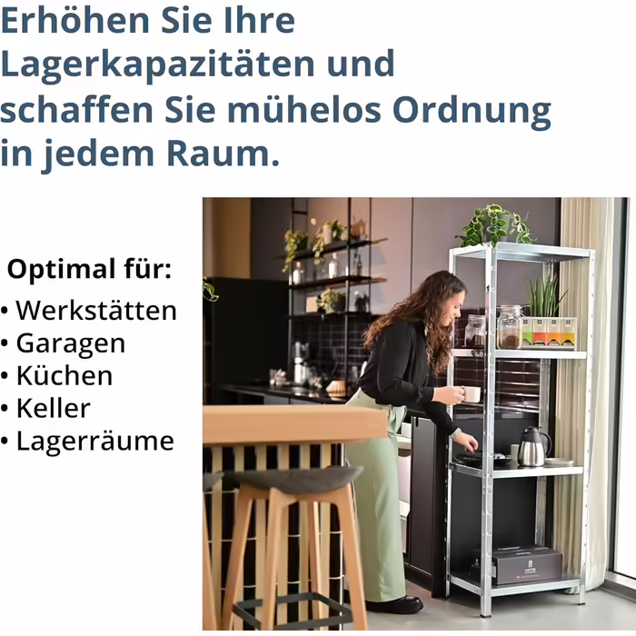 SCHULTE Shelfworld slotted shelving unit with 4 PowerMAX shelves, 65 kg load capacity, 180x60x40 cm (H x W x D), galvanized (storage shelf, workshop shelf, cellar shelf, garage shelf, metal shelf)