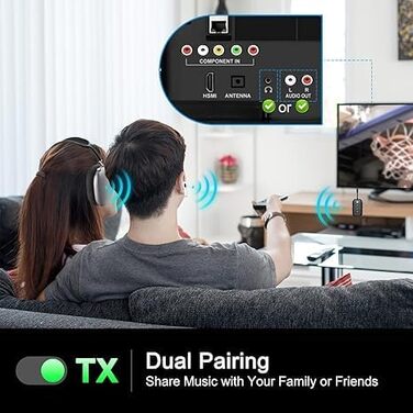 Bluetooth-адаптер 2-в-1 для літака (трансмітер та ресивер) з підтримкою aptX, роз'єм 3.5 мм Jack, версія 5.4, чорний