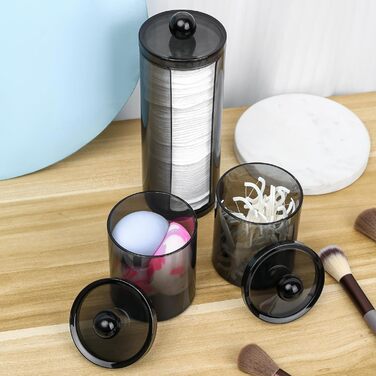 Організатор для косметики Gomoeny: 3 тримачі для ватних паличок, чорні аптекарські склянки для ванної кімнати, для ватних паличок, круглі ватні диски, вати, спонжів для макіяжу, пінцетів (B)