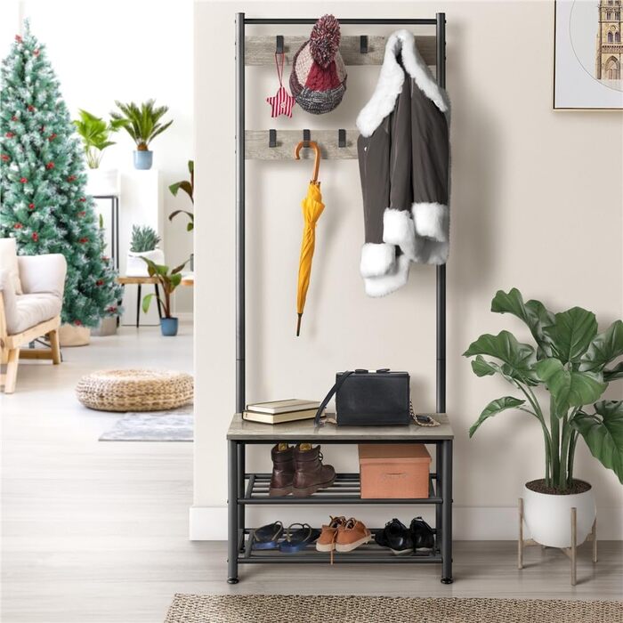 Yaheetech Clothes Rack Wardrobe Clothes Rack with 3 Shelves, Shoe Shelves, Wardrobe Hooks, Height 184.5cm, Width 72.5cm, Depth 33cm, for Bedroom/Dressing Room/Living Room/Storage Room Grey