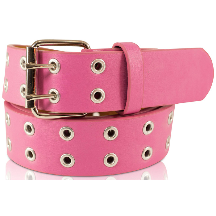 Жінський та чоловічий ремінь з подвійною пряжкою, шкіряний, різні кольори та розміри, ширина 3,5 см - рожевий