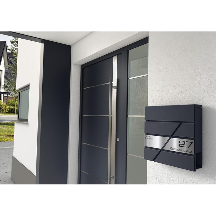 Поштова скринька Metzler персоналізована з гравіюванням, нержавіюча сталь, відділення для газет, замок, вологостійка, антрацит RAL 7016, настінний монтаж 37x37x10.5 см