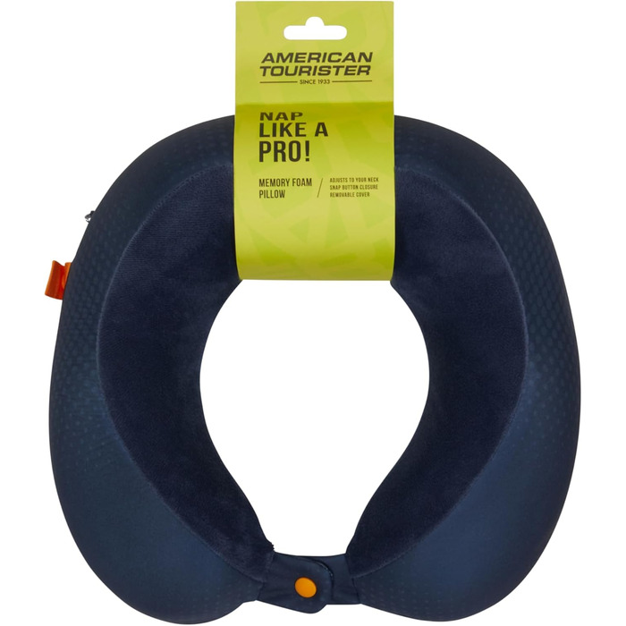 Подушка для шиї American Tourister з Memory Foam, Ергономічна та Комфортна для подорожей (літак, авто, поїзд) - 30 см, Чорний/Сірий, Морська синя/Помаранчевий