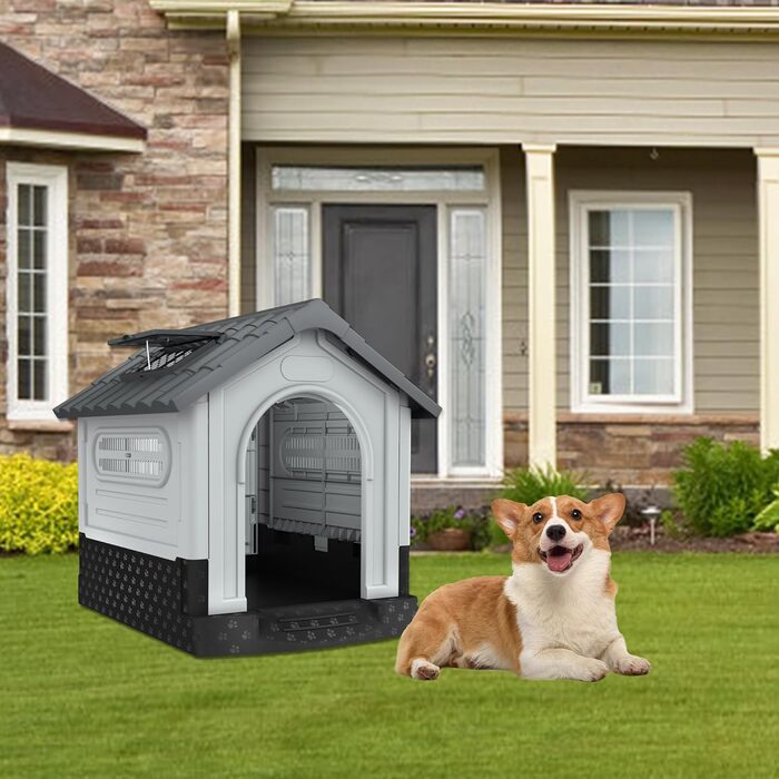Будка для собак Median, пластикова, вологостійка, сірого кольору (79.5 x 70.5 x 78 см)
