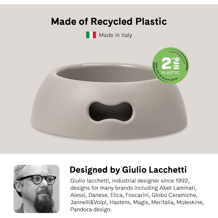 Миска для собак UNITED PETS Pappy, екологічна, зроблена в Італії, 1100 мл, сірий колір, M