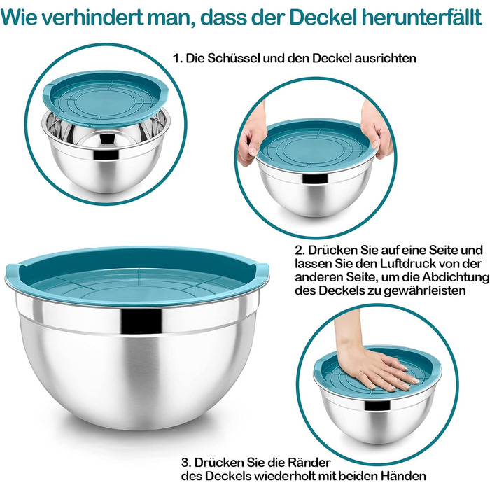 Homikit Mixing Bowls, 7-Piece Stainless Steel Bowl Salad Bowl Set with Airtight Lid for Cooking/Baking/Serving, Nesting, Dishwasher Safe, 6.5/4.5/2.7/2.5/1.5/1.2/0.7L, Blue