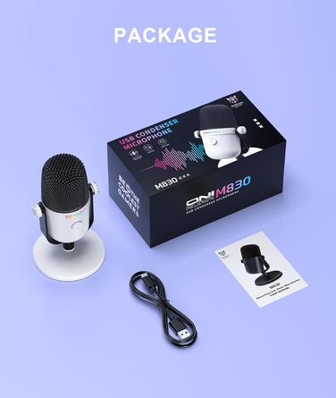 Ігровий USB-мікрофон з шумозаглушенням та кнопкою вимкнення звуку для стрімінгу, запису, подкастів (PC/Mac/PS4/PS5) - Білий