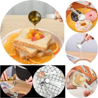 Stainless Steel Measuring Cups and Spoons Set, 8 Piece Measuring Cups, 9 Piece Spoons, 1 Leveler, 1 Conversion Chart for Stainless Steel Measuring Cups, 18/8 (304)