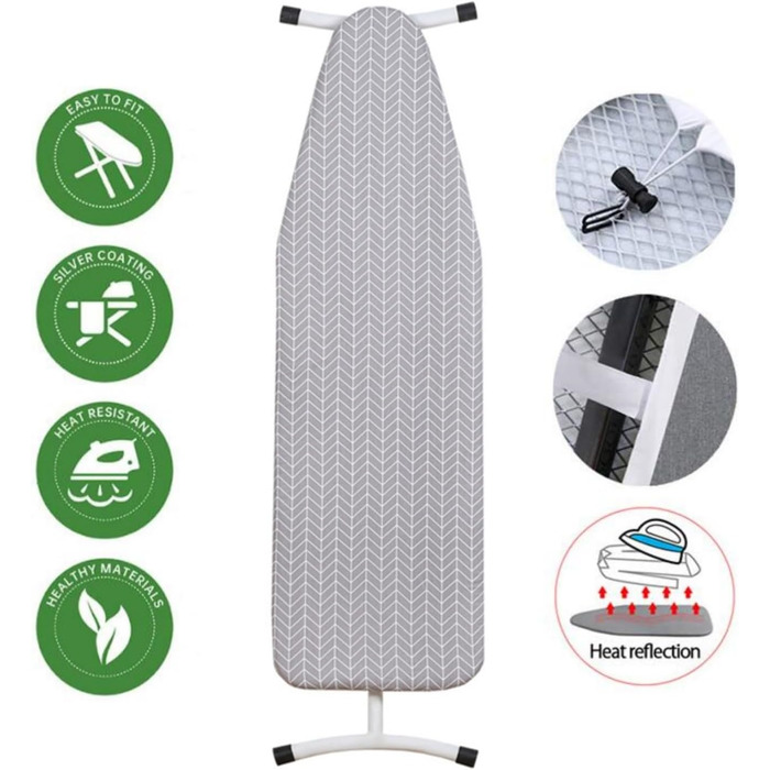 Покриття для прасувальної дошки Yizunnu 140x50 см, товсте покриття, шнурок для фіксації, регульована застібка, простий крій, стійкий до подряпин (Сірі стрілки)