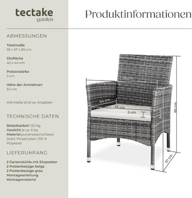 Tectake 2-Piece Poly Rattan Garden Chair Set