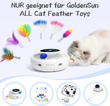GoldenSun Cat Toy, 3 in 1 Electric Interactive Automatic Toy for Cats, Whack-A-Mole, Fluttering Butterfly, including Ball, USB Rechargeable Cat Teaser with 6 Attachments (Colorful Feathers)
