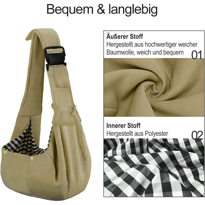 PetLoft Сумка-переноска для собак, реверсивна, регульована, Cross-Body Carrier з кріпленням для нашийника (Хакі)