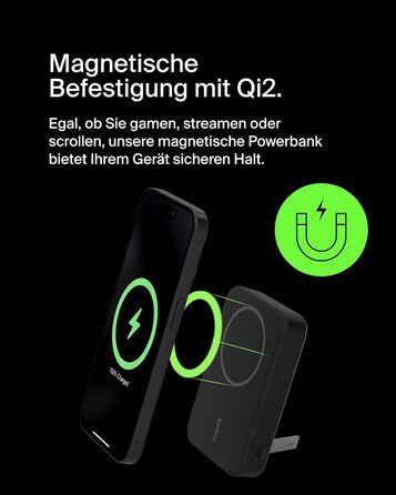Belkin BoostCharge Pro Powerbank 10000mAh з Qi2 та MagSafe, з вбудованим підсвічуванням, чорний. Сумісний з iPhone 17, iPhone Air, iPhone 16, 15, 14, Pixel та ін.