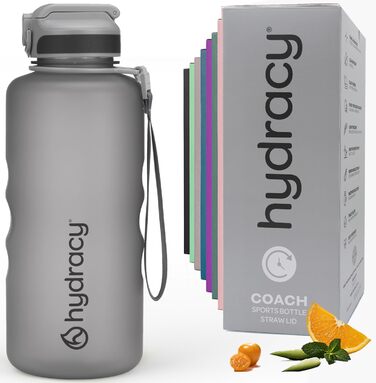 Пляшка для води Hydracy з соломинкою та мітками часу 2л - Сріблясто-сіра - BPA-free, спортивна, герметична