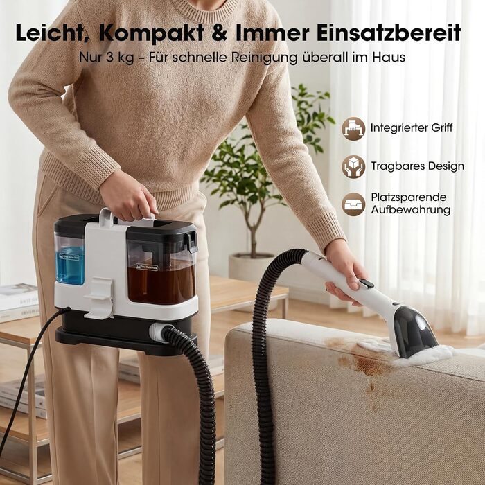 Lubluelu Nasssauger Polsterreiniger 600W 18kPa: Компактний мийний пилосос для м'яких меблів, килимів та авто - чорно-білий