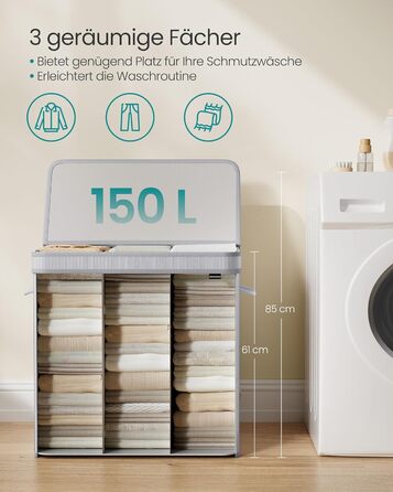 Бамбуковий кошик для білизни SONGMICS з кришкою, 150 л, знімний мішок, машинне прання, ручки, таубегрей, для ванної, спальні, вітальні