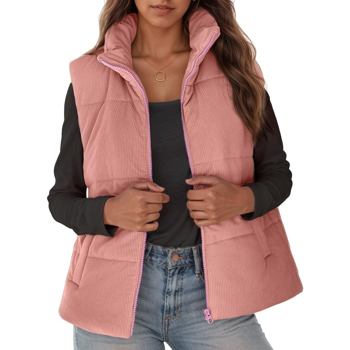 Жіноча тепла безрукавка FEOYA: коротка, з високим коміром, утеплена, рожевого кольору