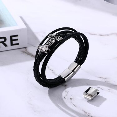 Чоловічий браслет Flongo з плетеного шкіряного шнура, стилізований під молот Тора (Муліньер), регульований, з пряжкою, амулет, подарунок для чоловіків