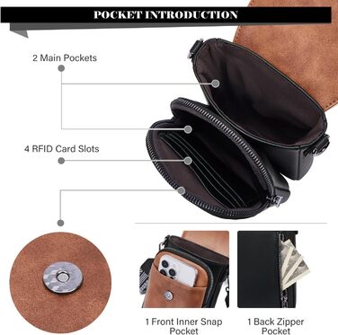 Сумка-органайзер на шию MUIIKOLA для телефону з RFID-захистом, велика місткість, екошкіра, гаманець, широка лямка, чорно-коричнево-біла