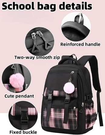 Чорний шкільний рюкзак Aryan для підлітків, дівчат та жінок. Легкий рюкзак на 17 дюймів з відділенням для ноутбука, стильний та підходить для подорожей, навчання та роботи.