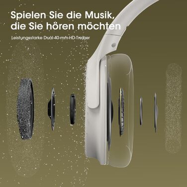 Бездротові навушники DOQAUS Bluetooth з тривалим часом роботи (70 годин), Over-Ear, Bluetooth 5.4, Hi-Fi стерео для подорожей, телефону та ПК (світло-сірий)
