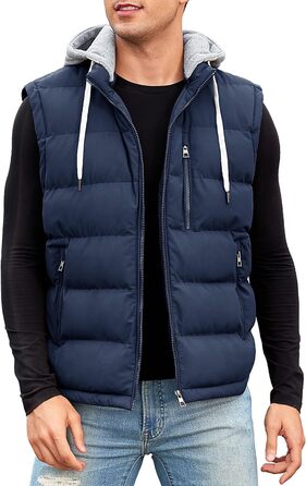 Чоловіча степна жилетка Vancavoo з капюшоном, тепла зимова жилетка для активного відпочинку, спортивна жилетка, перехідна куртка (темно-синій, L)