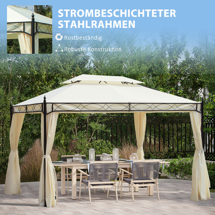 Outsunny Luxury Gazebo Garden Gazebo 3x4 m Cream, Party Tent Event Tent Garden Tent Pagoda for Garden & Terrace