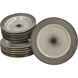 MÄSER Prospero 12-ти елементний сервіз для столу з коричневого фаянсу з рельєфом на 6 осіб. Включає 6 супових та 6 тарілок для їжі. Підходить для сніданку, обіду та вечері.