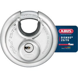 Замок дисковий ABUS Diskus 25/70, нержавіючий, 5 ключів, антикорозійний, рівень безпеки 8, сріблястий
