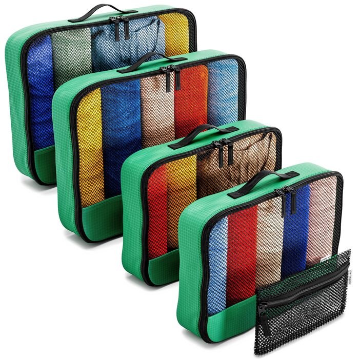 Органайзери для валізи OW-Travel: набір для пакування (5 шт.) - зелені. Органайзери для одягу, пакувальні кубики, середній/великий розмір