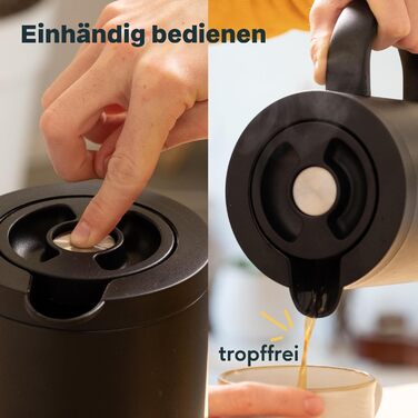 SILBERTHAL Thermos Flask 1L Stainless Steel - Double-Walled Insulated Flask Keeps Drinks Warm for 12h & Cold for 24h - With Twist-Lock Closure & Glass Insert - Modern Coffee Pot in Matte Black