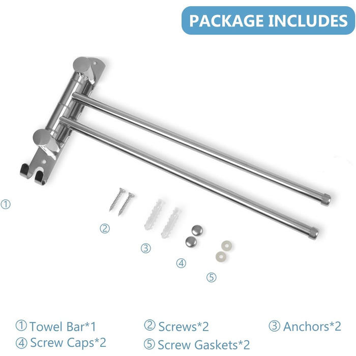 Тримач для рушників настінний поворотний 180° з нержавіючої сталі, 4-х вільний, з регульованою поличкою для ванної, кухні та гардеробу. Сріблястий колір