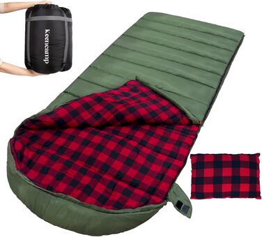 Спальний мішок Keencamp Flanell Warmer для кемпінгу: теплий, бавовняний, для 3-4 сезонів, до -1°C, XXL, 230x90 см (Olive-R-Zip)