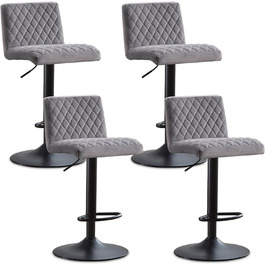 JYMTOM Set of 4 Adjustable Bar Stools with Swivel Seat - Velvet Upholstered Counter Stools for Bar, Kitchen, Bistro, Cafe & Dining Room (Gray)