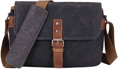 Сумка-переноска для камери Neuleben з відділенням для камери, vintage, маленька, на плечі, з канвасу для жінок/чоловіків, воскована канвас, зелена (темно-сіра)